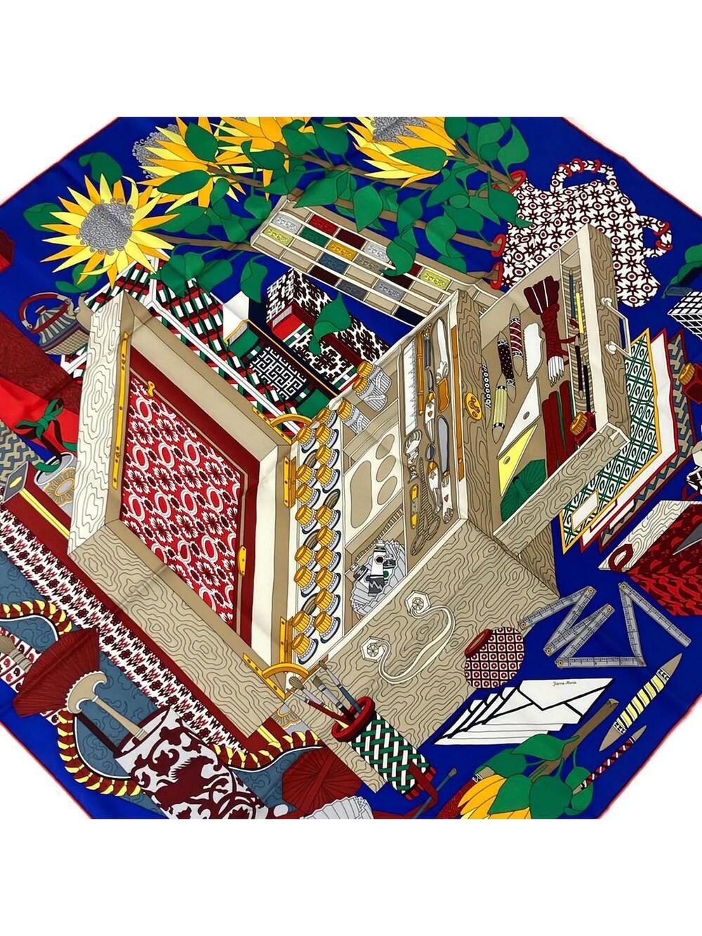 Hermes Carre 90 Blue Multi Silk Scarf #277581H55B